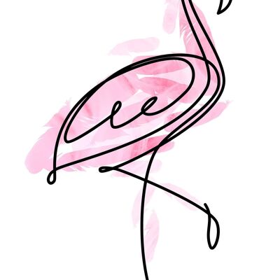 Flamingo Federn Strichgrafikdruck - 50x70 - Matt