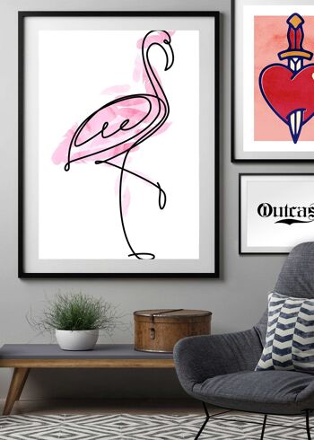 Flamingo Feathers Line Art Print - 50 x 70 - Mat 2