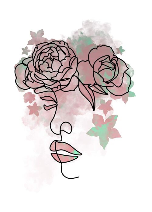 Floral Face Line Art Print - 50x70 - Matte