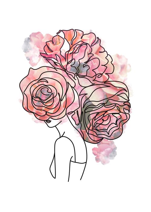 Roses Hair Line Art Print - 50x70 - Matte