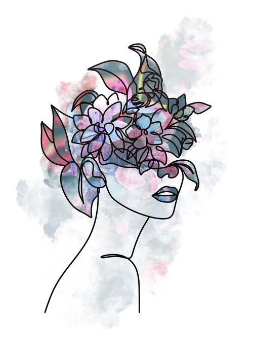 Flower Hair Line Art Print - 50x70 - Matte
