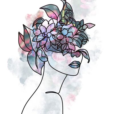 Flower Hair Line Art Print - 50x70 - Matte