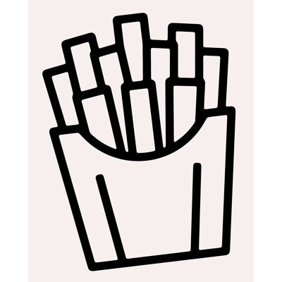 Impresión de ilustración de comida rápida en blanco y negro de papas fritas - 50 x 70 - mate