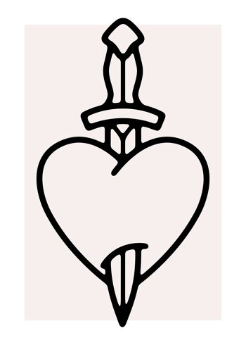 Impression de style tatouage coeur et poignard noir et blanc - 50 x 70 - mat 1