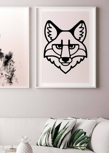 Imprimé Portrait Animal Renard Noir Et Blanc - 50x70 - Mat 2