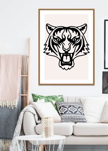 Imprimé Portrait Animal Tigre Noir Et Blanc - 50x70 - Mat 2