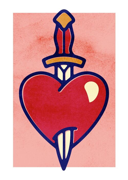 Heart And Dagger Tattoo Style Print - 50x70 - Matte