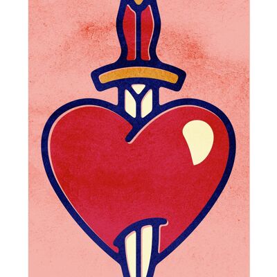 Stampa stile tatuaggio cuore e pugnale - 50x70 - Opaco
