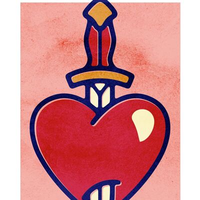 Herz und Dolch Tattoo Style Print - 50x70 - Matt