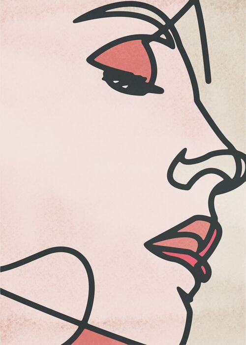Face Close Up Line Art Watercolour Print - 50x70 - Matte