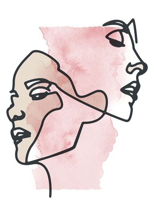 Two Faces Line Art Watercolour Print - 50x70 - Matte