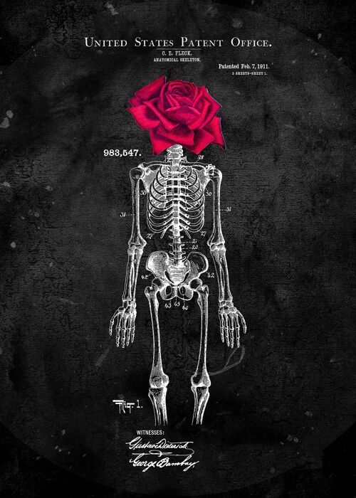 Skeleton Rose Print Black - 50x70 - Matte