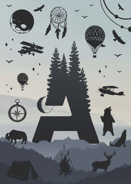 Single Outdoor Wilderness Letter Personalised Initial Print - 50x70 - Matte