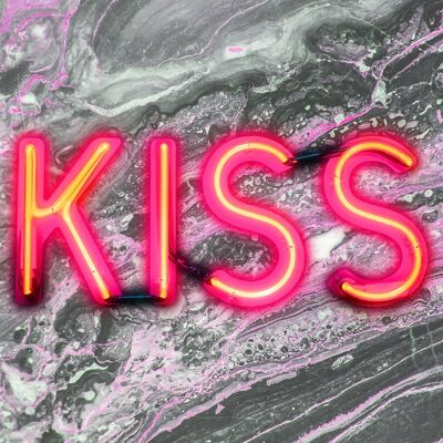 Kiss Neon Sign Marble Print - 50x70 - Matte