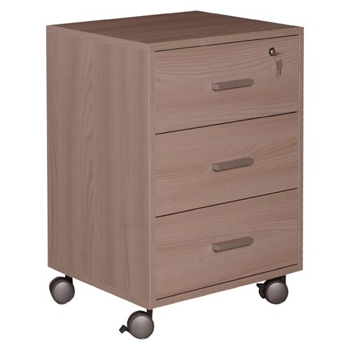 Dmora Cassettiera da ufficio a 3 cassetti su ruote, Mobiletto portadocumenti, Comodino elegante da scrivania, cm 50x41h70, colore Rovere