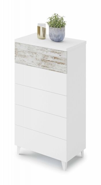 Commode Dmora Roseville, Commode à 5 tiroirs, Commode pour chambre à coucher, Commode moderne, cm 61x40h117, Blanc avec détail 3