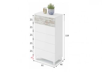 Commode Dmora Roseville, Commode à 5 tiroirs, Commode pour chambre à coucher, Commode moderne, cm 61x40h117, Blanc avec détail 4