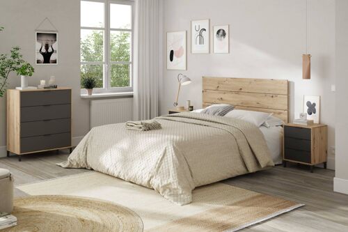 Buy wholesale Dmora Birmingham bedside table, Bedroom set, Headboard and 2  bedside tables with 3 drawers, 160x2 cm, Knot effect oak and Anthracite