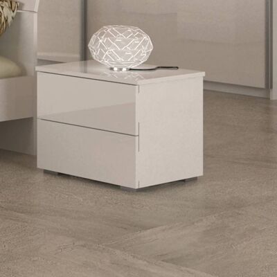 Dmora Comodino Cunit, Tavolino da notte a due cassetti, Mobiletto lineare, Cm 55x44h44, Bianco Lucido