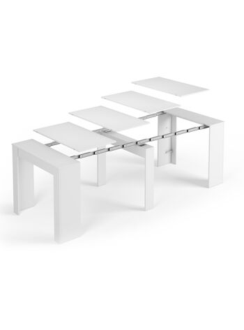 Console Dmora Compton, Table à manger extensible, Table polyvalente avec rallonges jusqu'à 10 places, 51/237x90h78 cm, Blanc brillant 2