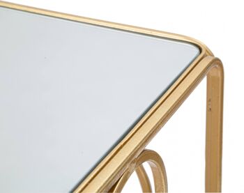 Dmora Paire de tables basses carrées en métal doré, avec plateau en verre miroir, couleur or 4