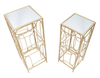 Dmora Paire de tables basses carrées, en métal doré, avec plateau en verre miroir, couleur or 3