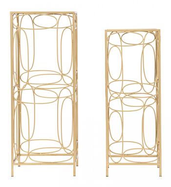 Dmora Paire de tables basses carrées, en métal doré, avec plateau en verre miroir, couleur or 4