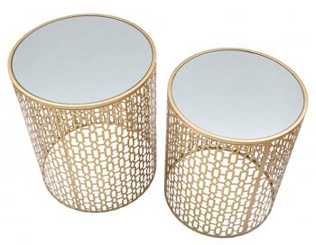 Dmora Paire de tables basses rondes, en métal doré, avec plateau en miroir, couleur or 2