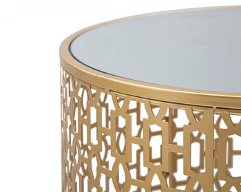 Dmora Paire de tables basses rondes, en métal doré, avec plateau en miroir, couleur or 3