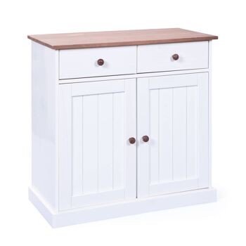 Buffet Dmora avec deux portes et deux tiroirs, couleur blanc et marron, 90 x 86 x 45 cm. 3