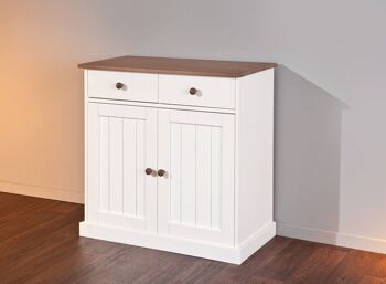 Buffet Dmora avec deux portes et deux tiroirs, couleur blanc et marron, 90 x 86 x 45 cm. 5