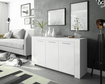 Dmora Credenza Bellevue, Buffet moderne à 3 portes, Buffet de salon, Meuble TV, Buffet de salon, cm 144x42h80, Blanc 1