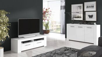 Dmora Credenza Bellevue, Buffet moderne à 3 portes, Buffet de salon, Meuble TV, Buffet de salon, cm 144x42h80, Blanc 4