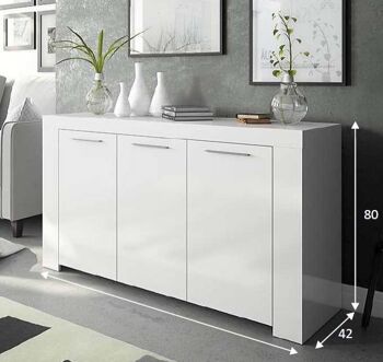 Dmora Credenza Bellevue, Buffet moderne à 3 portes, Buffet de salon, Meuble TV, Buffet de salon, cm 144x42h80, Blanc 6