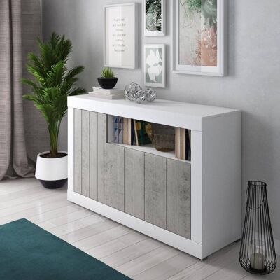 Dmora Credenza Benicarlo, Madia moderna a 3 ante , Buffet da cucina con ripiani, Mobile da soggiorno Porta TV, cm 138x42xh86, Bianco e Cemento