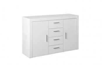 Buffet Dmora avec 2 portes et 4 tiroirs, blanc brillant, Dimensions 134x40h86 cm 3