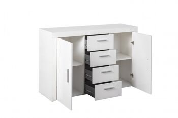 Buffet Dmora avec 2 portes et 4 tiroirs, blanc brillant, Dimensions 134x40h86 cm 4