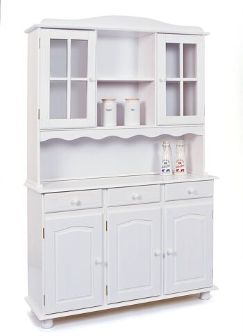 Dmora Buffet à trois portes et tiroirs avec vitrine supérieure, couleur blanche, 130 x 198 x 32 cm 2
