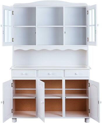 Dmora Buffet à trois portes et tiroirs avec vitrine supérieure, couleur blanche, 130 x 198 x 32 cm 3