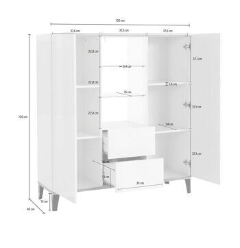 Dmora Buffet moderne avec 2 portes et 2 tiroirs, Made in Italy, Buffet avec étagères, Buffet d'entrée design, Cm 120x40h133, Ardoise et Érable 5