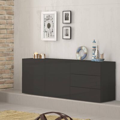 Dmora Credenza moderna a 2 ante e 3 cassetti, Made in Italy, Madia da cucina, Buffet di design da soggiorno, cm 170x40h35, Antracite lucido