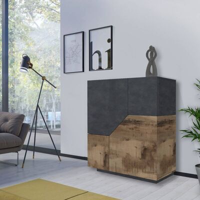 Dmora Credenza moderna a 2 ante geometriche, Made in Italy, Madia da ingresso, Buffet di design da soggiorno, Cm 100x43h106, Ardesia e Acero