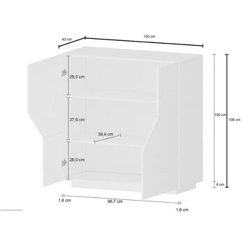 Dmora Buffet moderne avec 2 portes géométriques, Made in Italy, Buffet d'entrée, Buffet design de salon, Cm 100x43h106, Blanc brillant 4