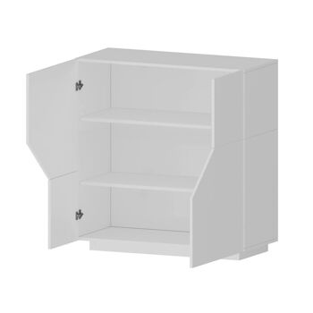 Dmora Buffet moderne avec 2 portes géométriques, Made in Italy, Buffet d'entrée, Buffet design de salon, Cm 100x43h106, Blanc brillant 5