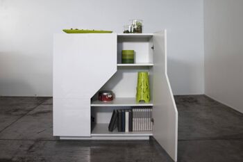 Dmora Buffet moderne avec 2 portes géométriques, Made in Italy, Buffet d'entrée, Buffet design de salon, Cm 100x43h106, Blanc brillant 6