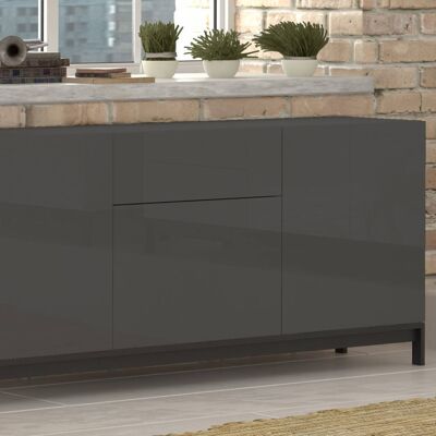 Dmora Credenza moderna a 3 ante e 1 cassetto, Made in Italy, Madia da cucina, Buffet di design da soggiorno, cm 170x40h47, Antracite lucido