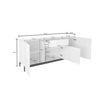 Dmora Buffet moderne avec 3 portes et 1 tiroir, Made in Italy, Buffet de cuisine, Buffet design de salon, cm 170x40h47, Blanc brillant 4