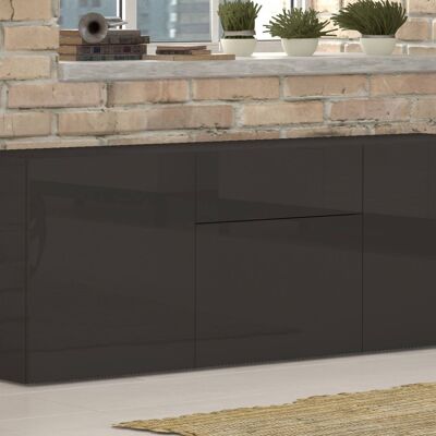 Dmora Credenza moderna a 3 ante e 1 cassetto, Made in Italy, Madia da cucina, Buffet di design da soggiorno, con piedini, cm 170x40h35, Antracite lucido