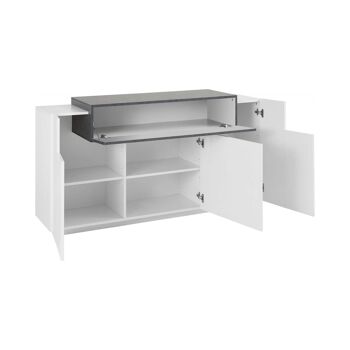 Buffet moderne Dmora avec 4 portes battantes, Made in Italy, Buffet de cuisine, Buffet design de salon, 160x45h86 cm, couleur Blanc brillant et Gris cendré 3