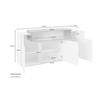 Buffet moderne Dmora avec 4 portes battantes, Made in Italy, Buffet de cuisine, Buffet design de salon, 160x45h86 cm, couleur Blanc brillant et Gris cendré 4